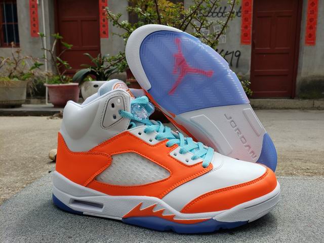 Cheap Air Jordan 5 Men's Basketball Shoes White Orange Blue-03 - Click Image to Close